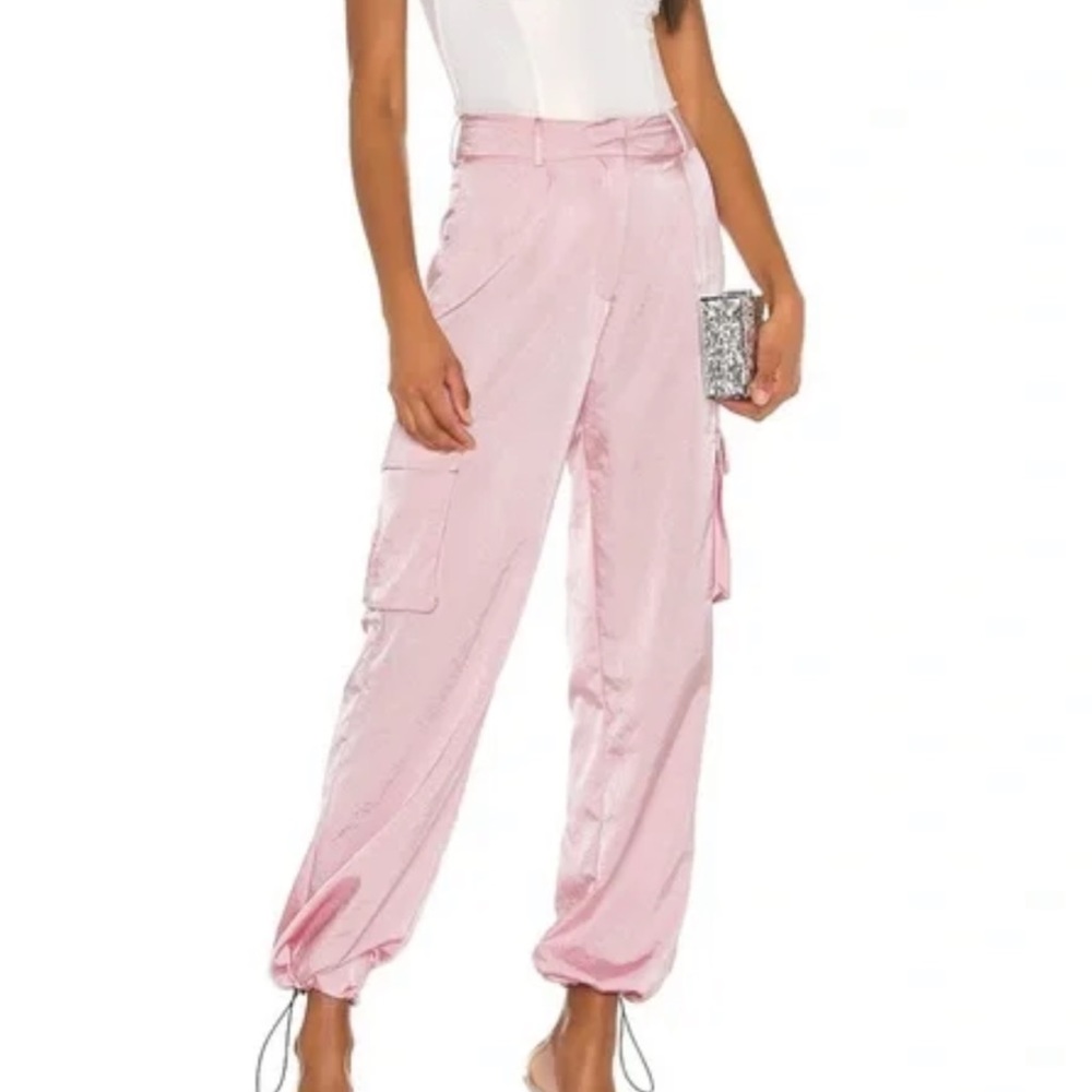 Pink, silk parachute pants